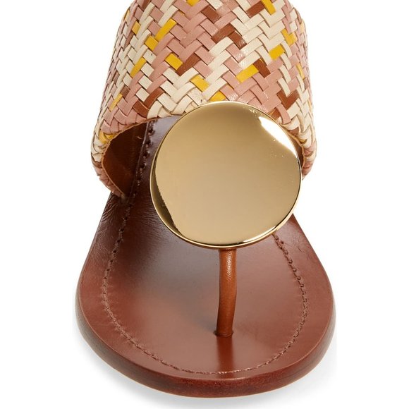 Tory Burch PATOS DISK MID-HEEL SANDAL Woven Neutral Pink Gold Accent Details - Picture 10 of 14